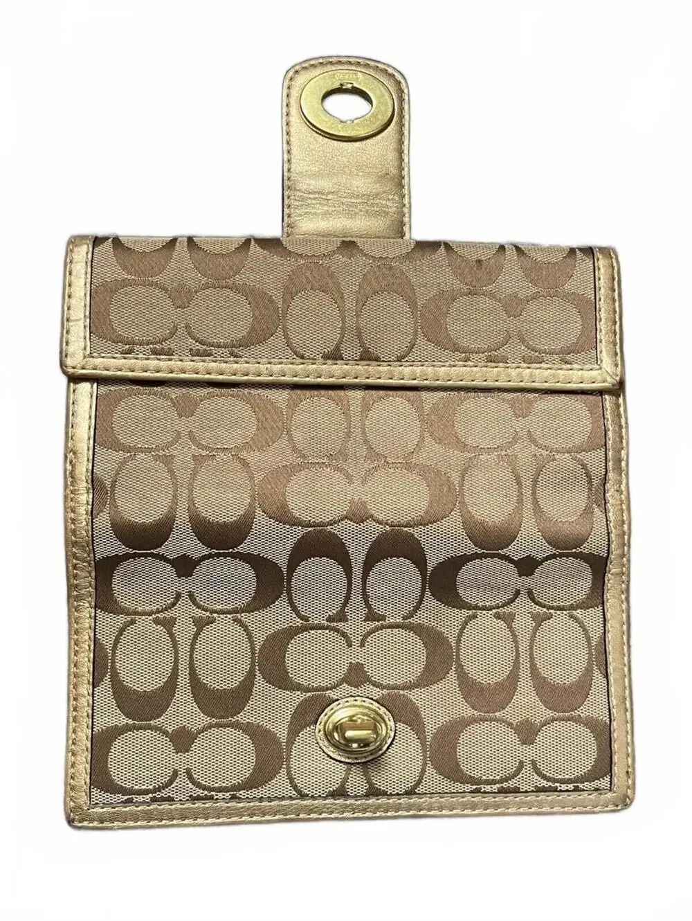 VTG Coach Khaki and Metallic Gold Signature Continental Wallet